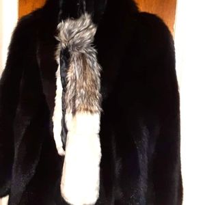 Faux fur stole black and white and a mixture of gray and white